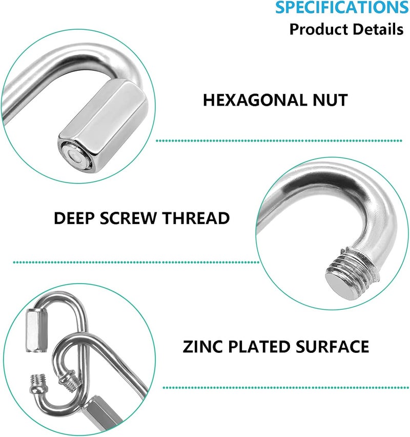 EVANCENT Quick Links, Chain Links Connector, 620lbs Capacity Heavy Duty Carabiner Clips, Galvanized Thread Quick Link Hardware for Safety Chain Swing Gym Hammock, Screw Lock Oval Locking Carabiner - Image 3